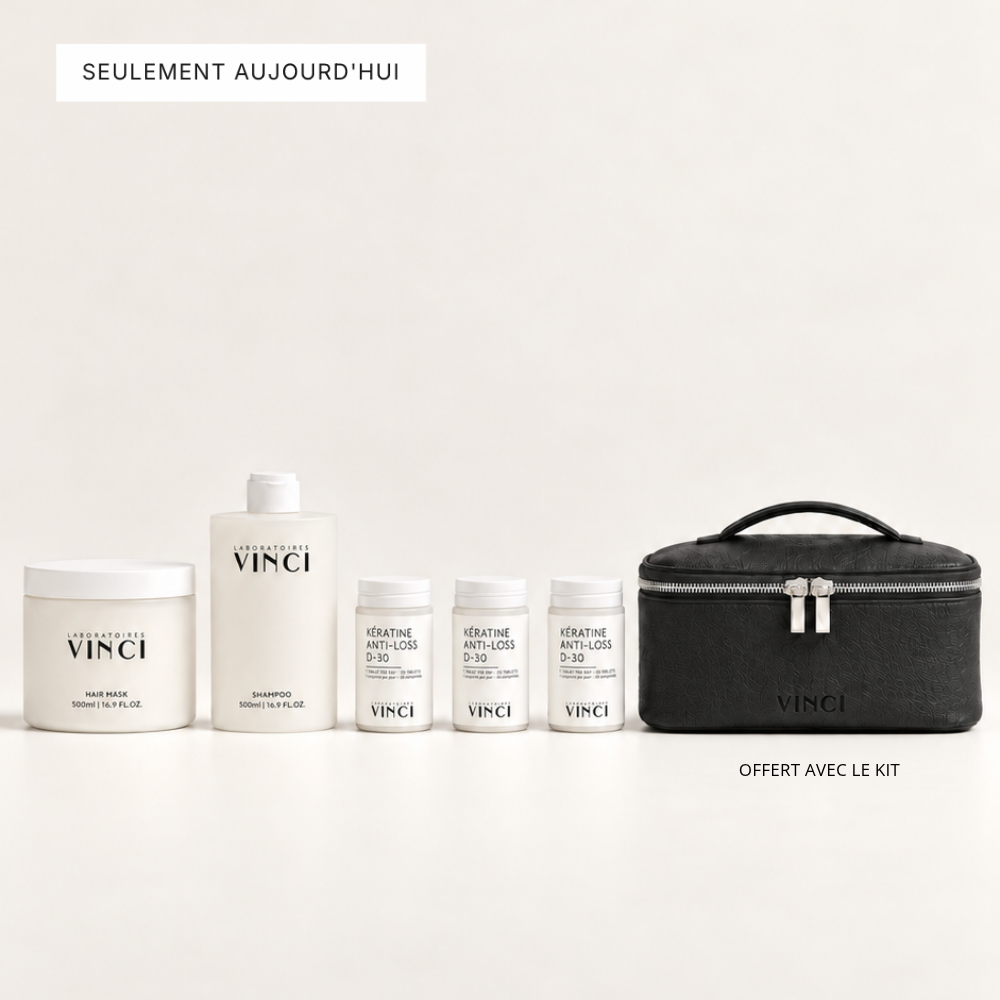 Le Kit Ménopause complet : masque, shampoing, trois boîtes de kératine et vanity Vinci